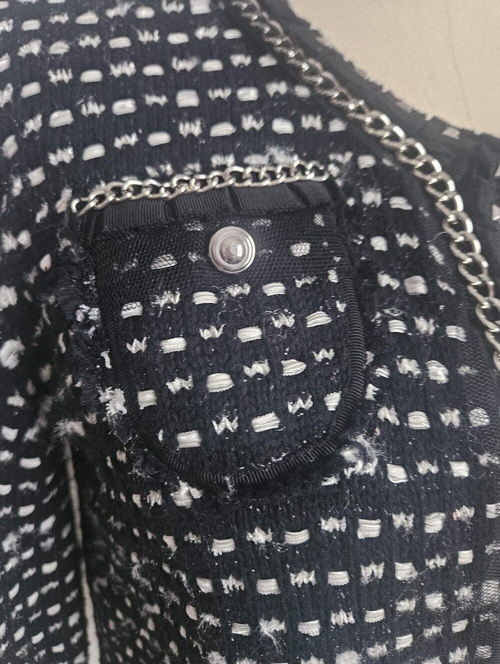 WHITE HOUSE BLACK MARKET Tweed Chain-Trim Cardigan Jacket Black & White | SZ M - Picture 10 of 13